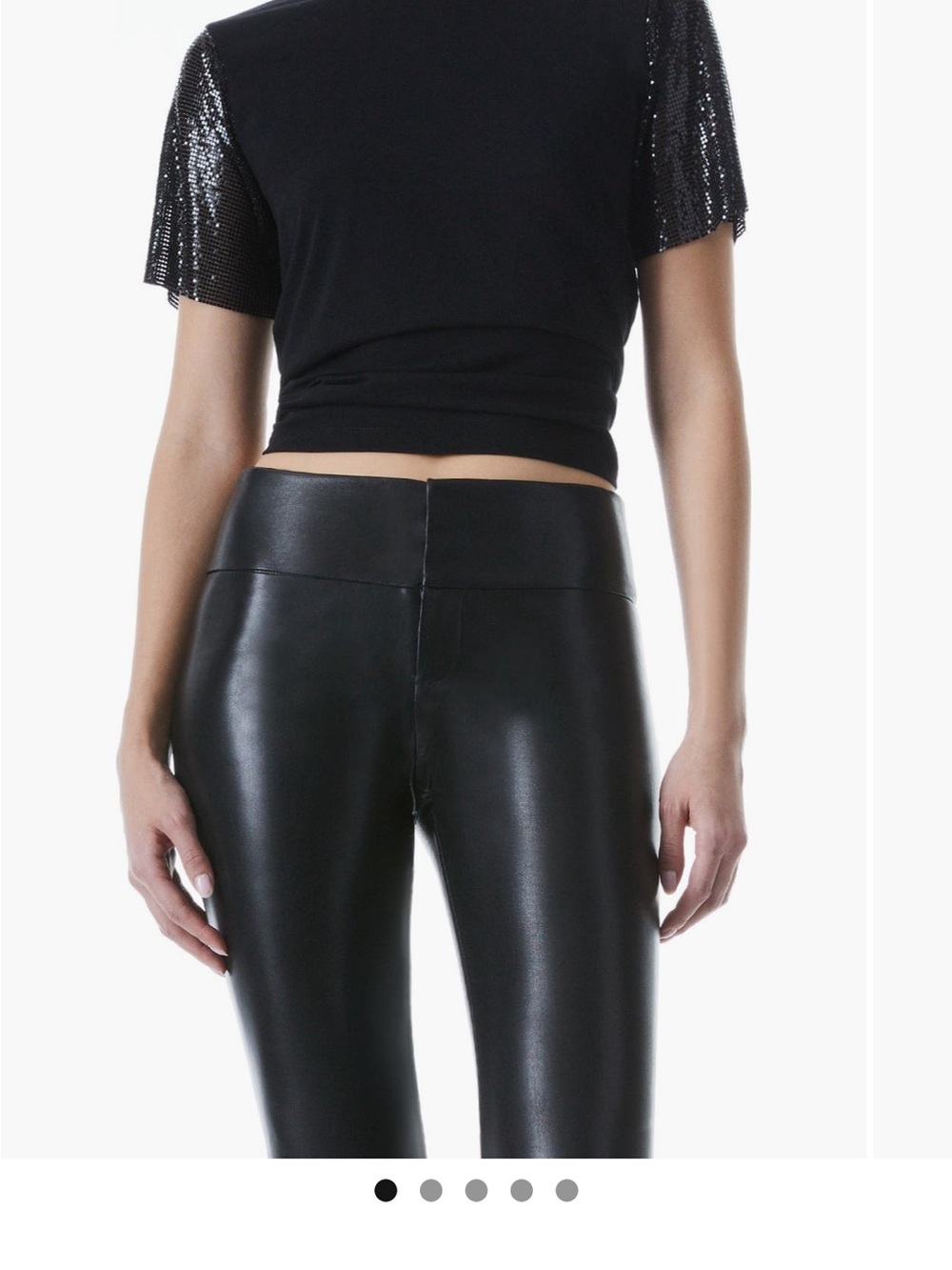 Alice + Olivia Black Tari T-shirt with chainmail sleeves
